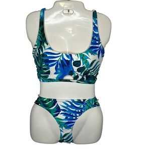 Sunsets Swimwear Bikini Set‎ Floral Print Two Piece Swim Suit Blue Green M